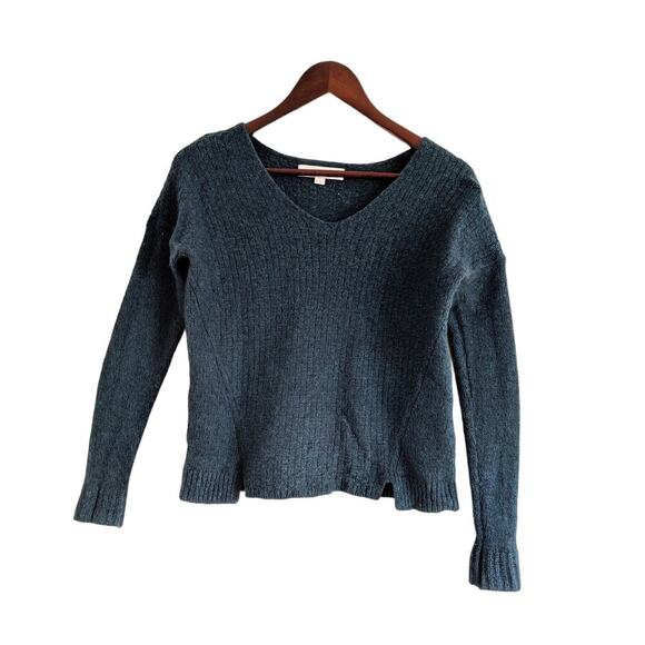 Loft Ann Taylor Wool Blend Dark Green & Blue Knitted V-Neck Sweater Size S - Picture 1 of 8